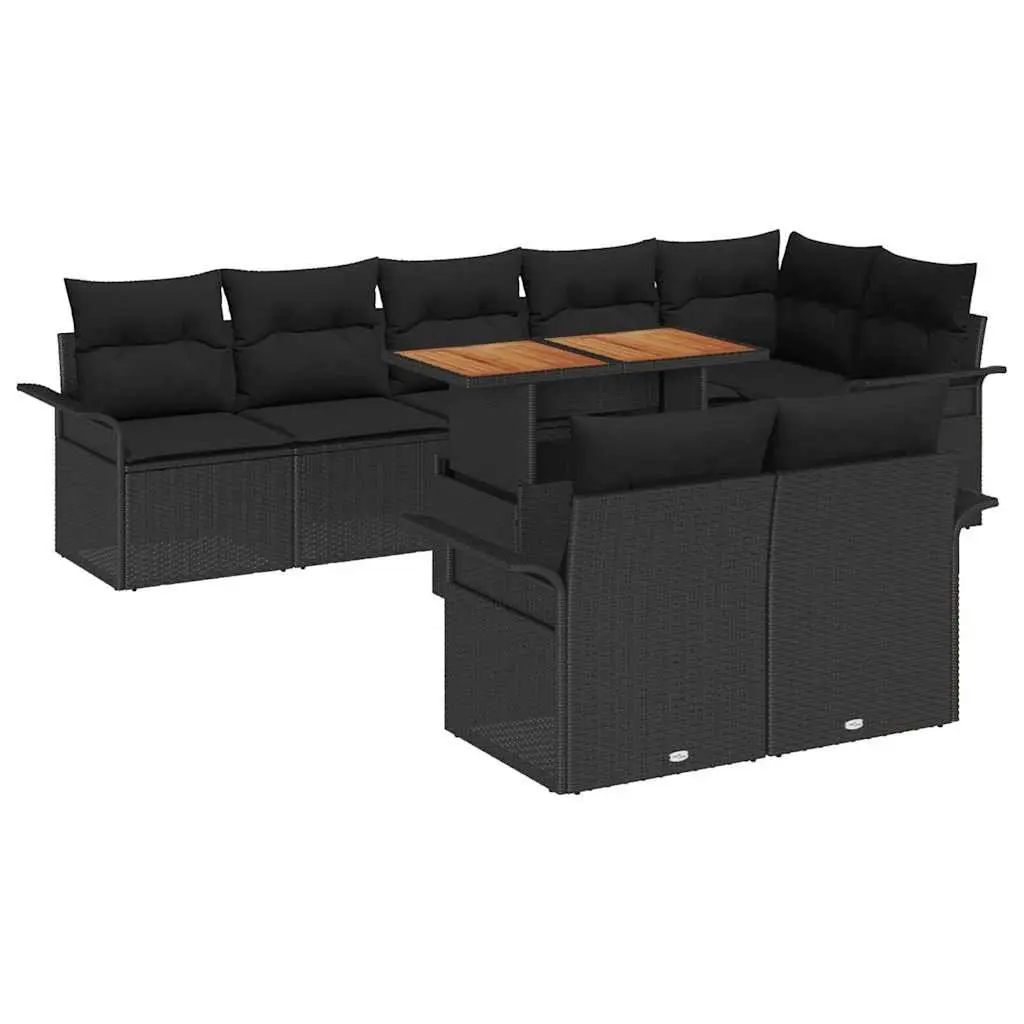 Modular 9-Piece Black Poly Rattan Outdoor Sofa Set