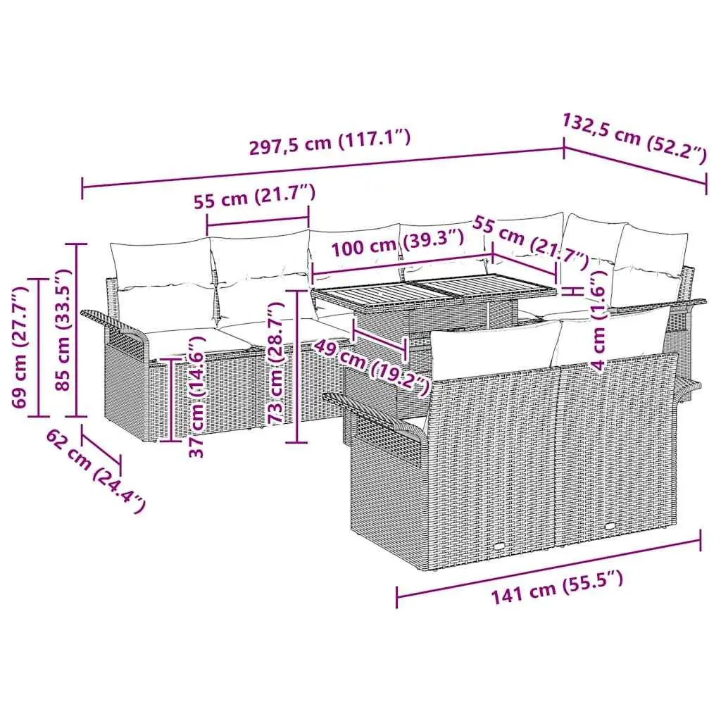 Modular 9-Piece Black Poly Rattan Outdoor Sofa Set