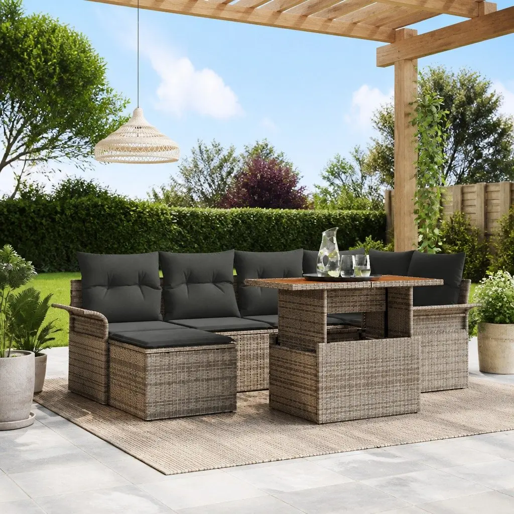 7-Piece Modular Outdoor Sofa Set in Grey with Table