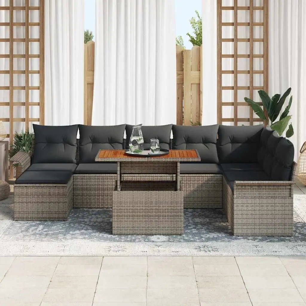 Grey Poly Rattan Outdoor Sofa Set 9 Pieces with Steel Frame