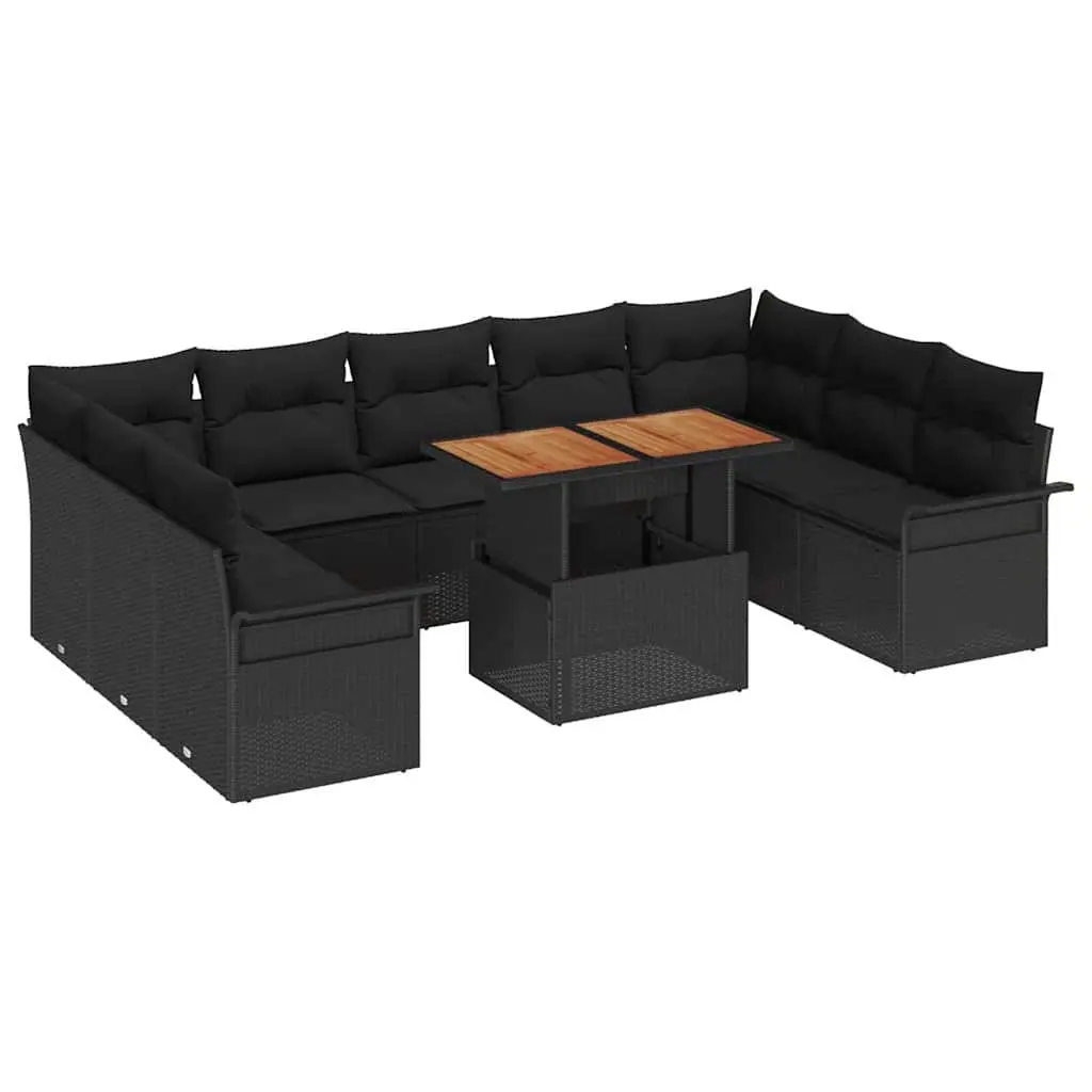 Black Rattan Garden Sofa Set with Cushions