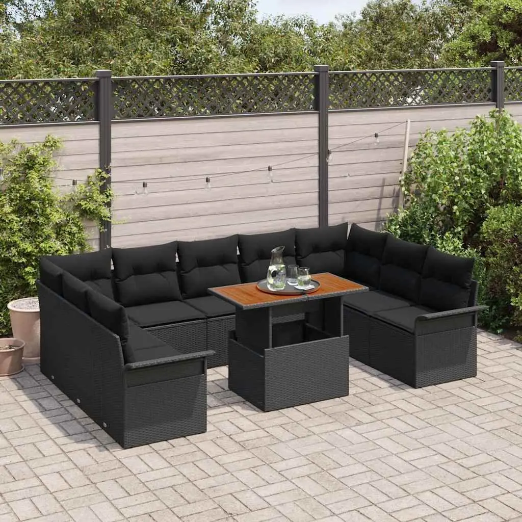 Black Rattan Garden Sofa Set with Cushions