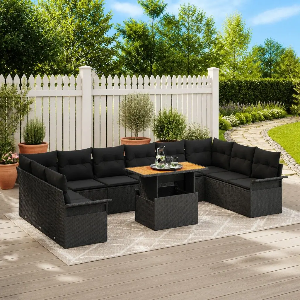 Black Poly Rattan Garden Sofa Set 11 Pieces