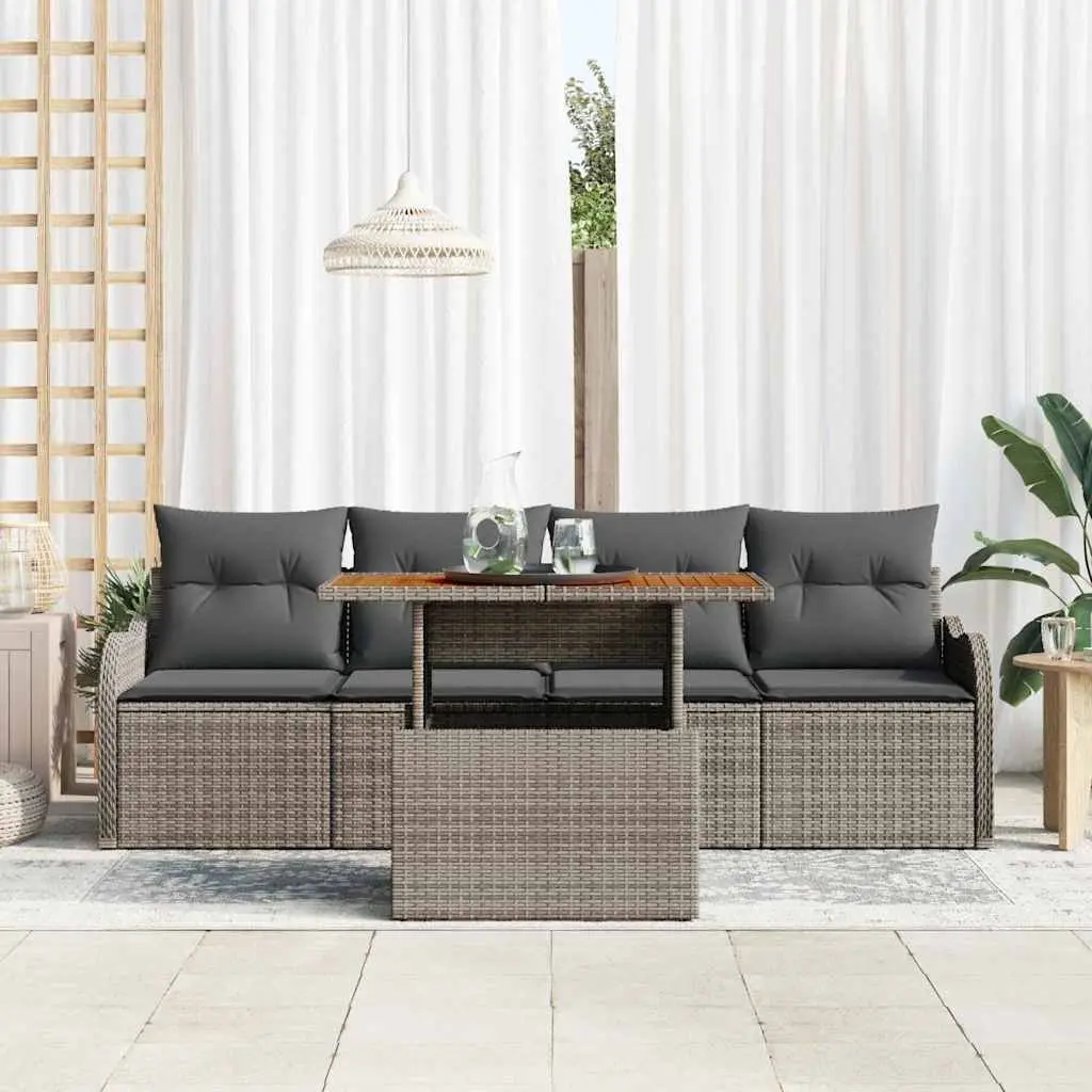 5-Piece Modular Grey Outdoor Garden Sofa Set with Table