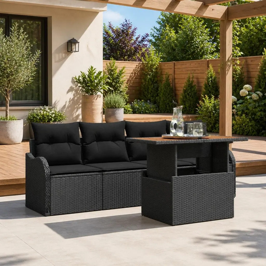 Outdoor Garden Sofa Set 5pcs Modular Lounge with Cushions & Coffee Table Black