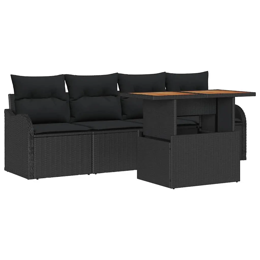 Outdoor Garden Sofa Set 5pcs Modular Lounge with Cushions & Coffee Table Black