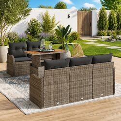 Grey Poly Rattan Modular Garden Sofa Set - 6 Pieces