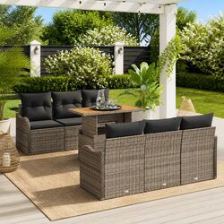 Premium 7 Piece Grey Modular Garden Sofa Set with Table