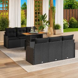 7-Piece Outdoor Garden Sofa Set in Black Poly Rattan