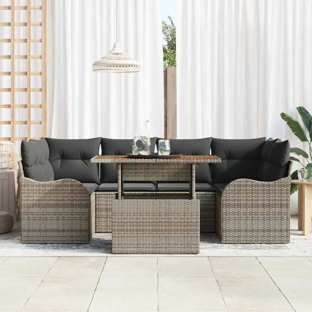 7-Piece Grey Garden Sofa Set with Cushions