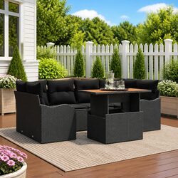 Garden Sofa Set 7 Pieces Black Outdoor Seating with Cushions Table