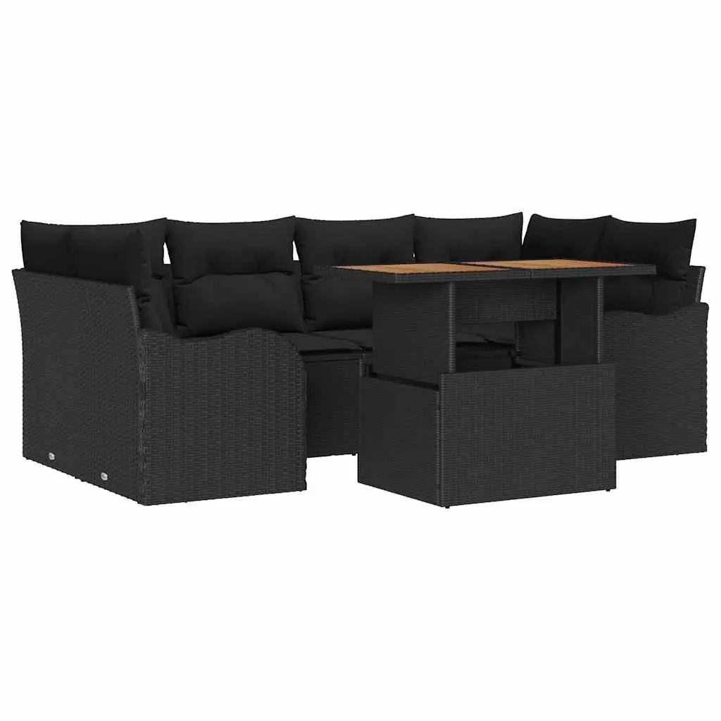 7-Piece Black Garden Sofa Set with Cushions and Table
