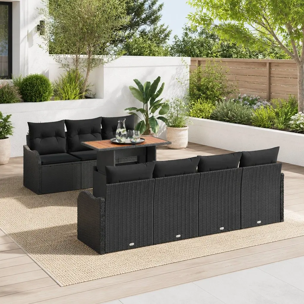 Outdoor Sofa Set Poly Rattan 8 Piece Black Garden Patio Furniture