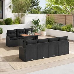 8-Piece Black Poly Rattan Garden Sofa Set
