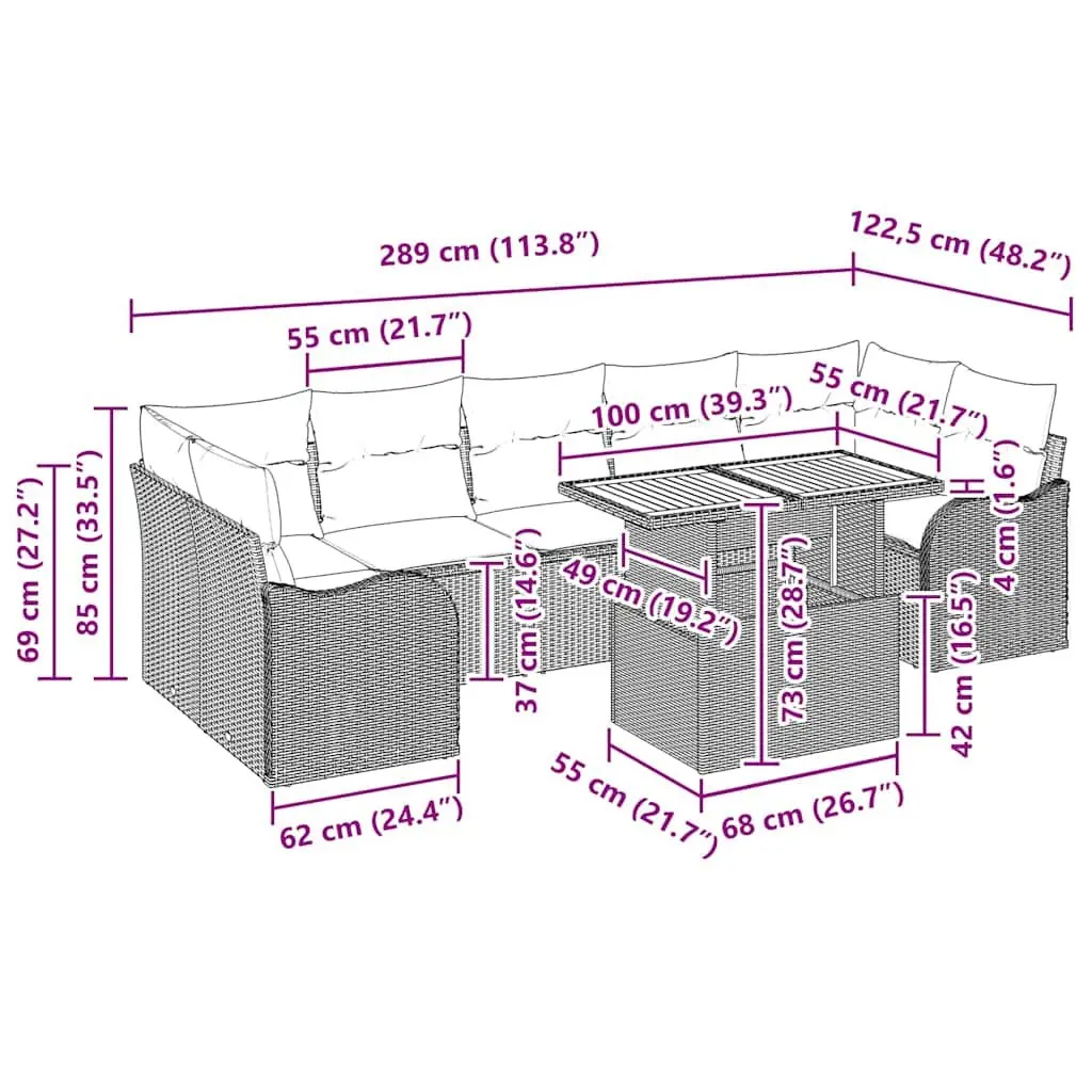Modular Garden Sofa Set Poly Rattan Acacia Wood 8 Pieces Grey
