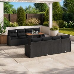 7-Piece Black Poly Rattan Garden Sofa Set with Cushions