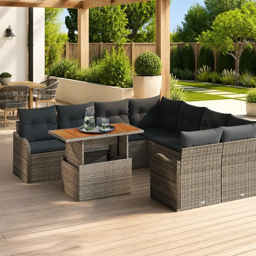 7-Piece Grey Outdoor Garden Sofa Set with Cushions