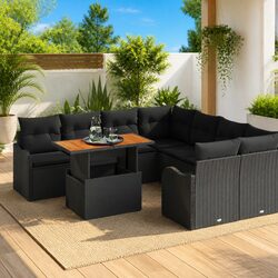 Outdoor Garden Sofa Set 7 Pieces Modular Lounger with Cushions Black