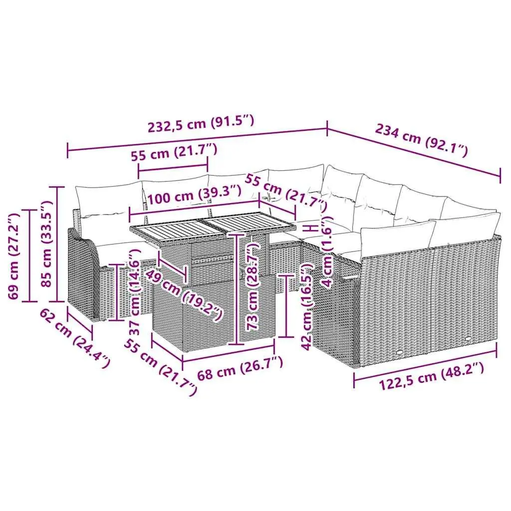 7-Piece Black Outdoor Modular Sofa Set with Cushions