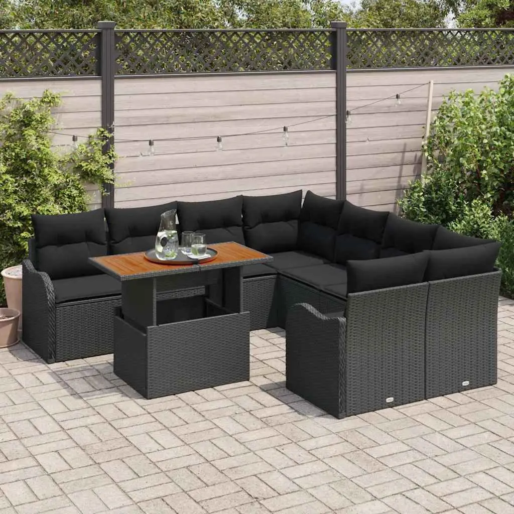 7-Piece Black Outdoor Modular Sofa Set with Cushions