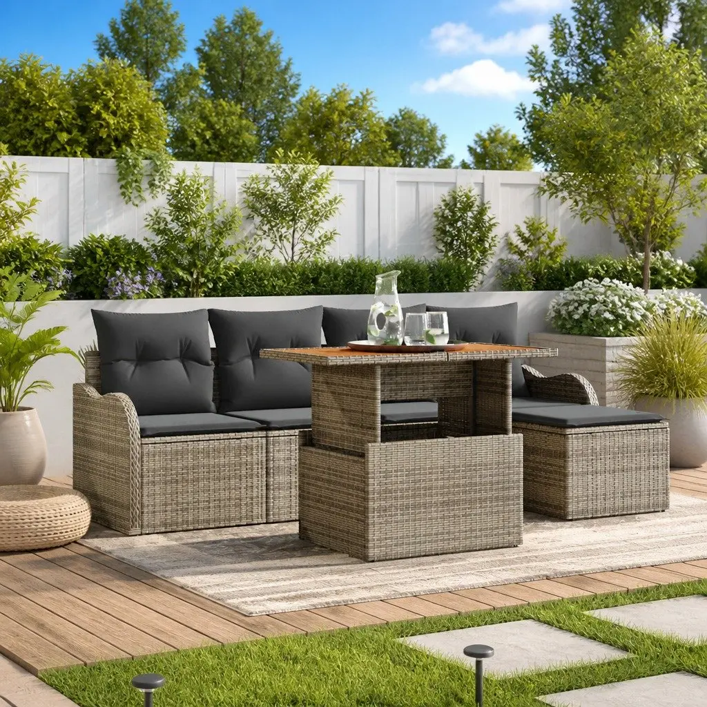 6-Piece Grey Modular Garden Sofa Set for Outdoor Spaces
