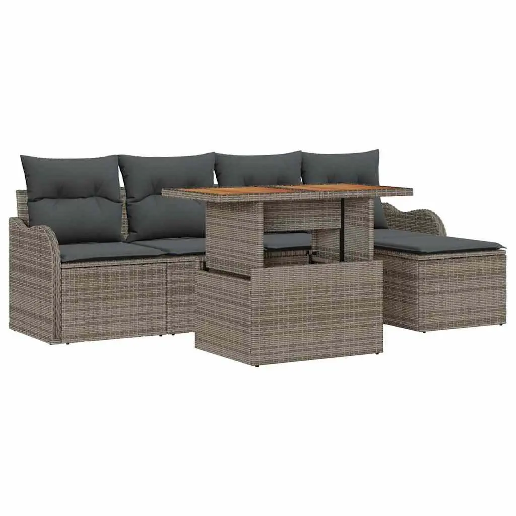6-Piece Grey Modular Garden Sofa Set for Outdoor Spaces