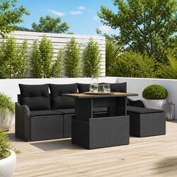 Outdoor Garden Sofa Set 6 Pieces Modular Patio Seating Black Poly Rattan