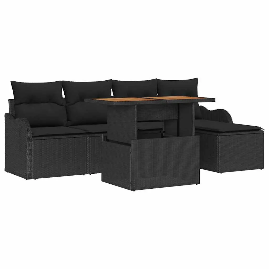 Black Poly Rattan 6-Piece Modular Garden Sofa Set