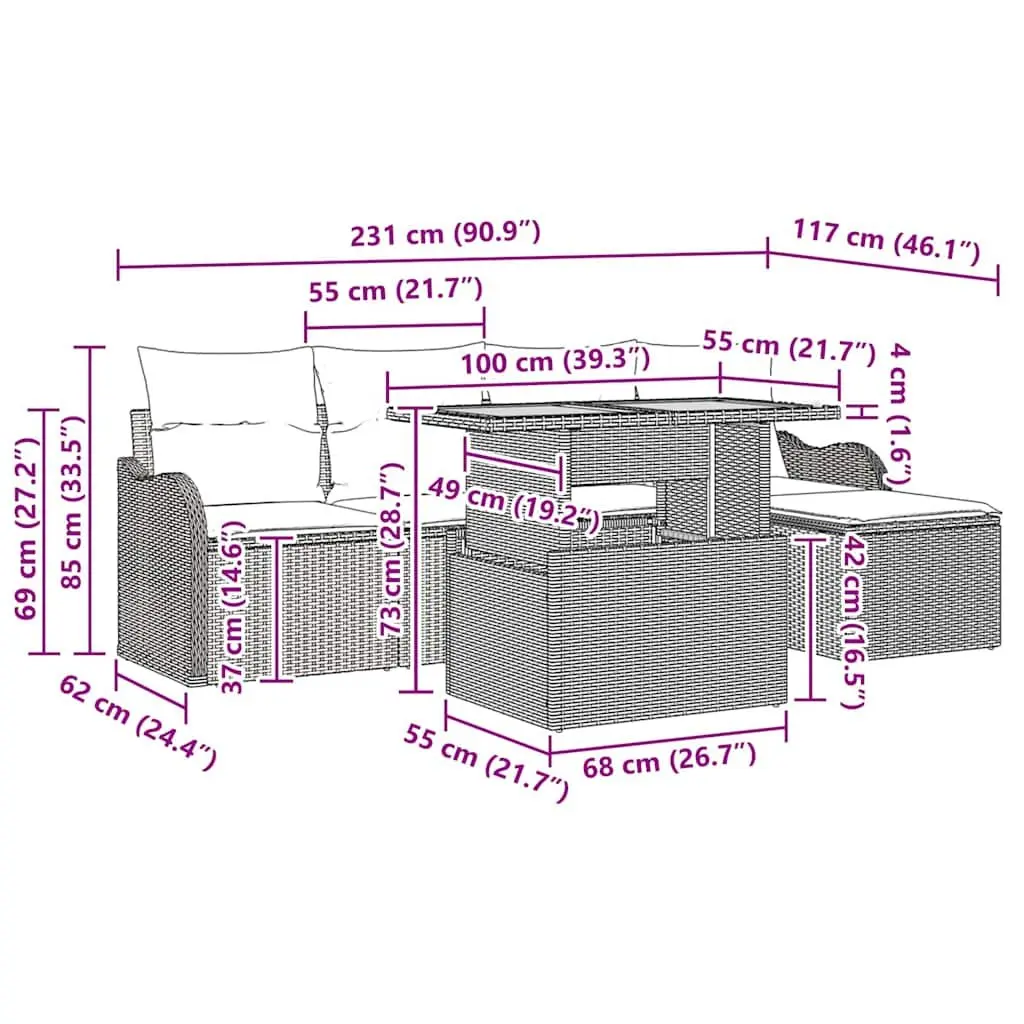 Black Poly Rattan 6-Piece Modular Garden Sofa Set