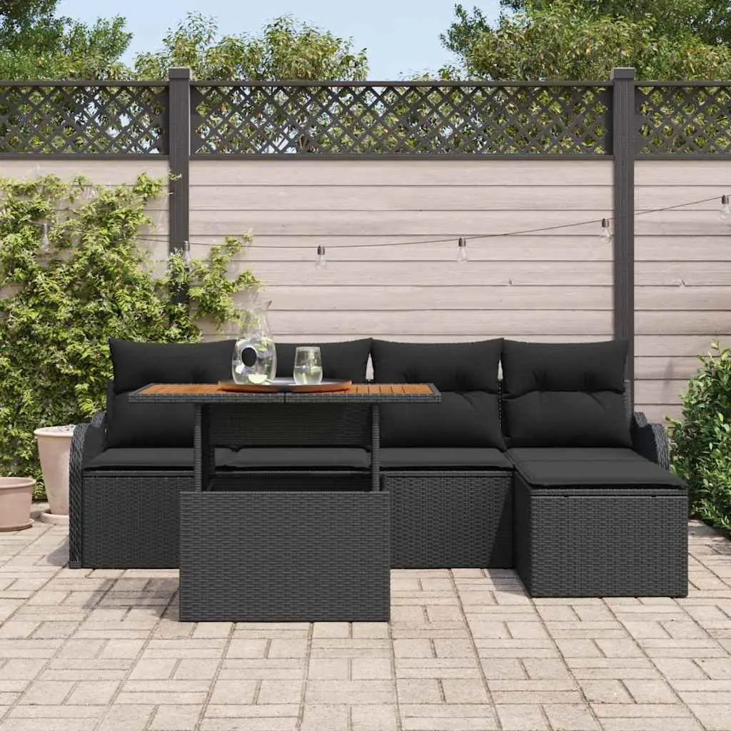 Black Poly Rattan 6-Piece Modular Garden Sofa Set