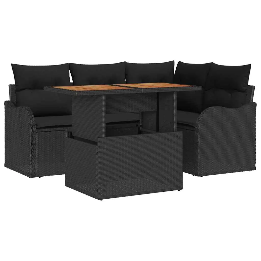 Modular 5-Piece Black Outdoor Sofa Set with Adjustable Table