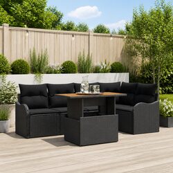Black Poly Rattan Modular Garden Sofa Set with Cushions