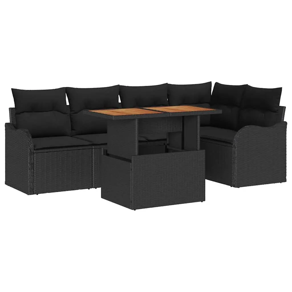 Black Poly Rattan Modular Garden Sofa Set with Cushions