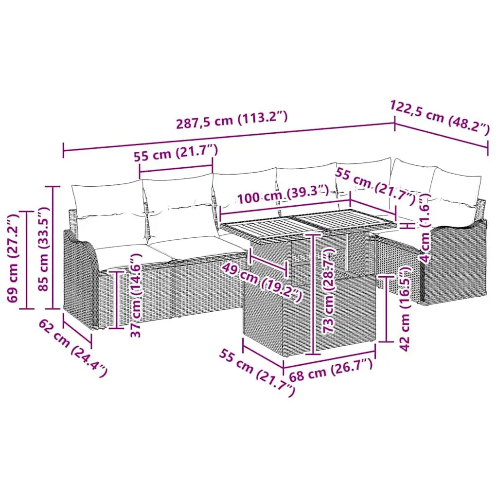 7 Piece Outdoor Garden Sofa Set in Grey