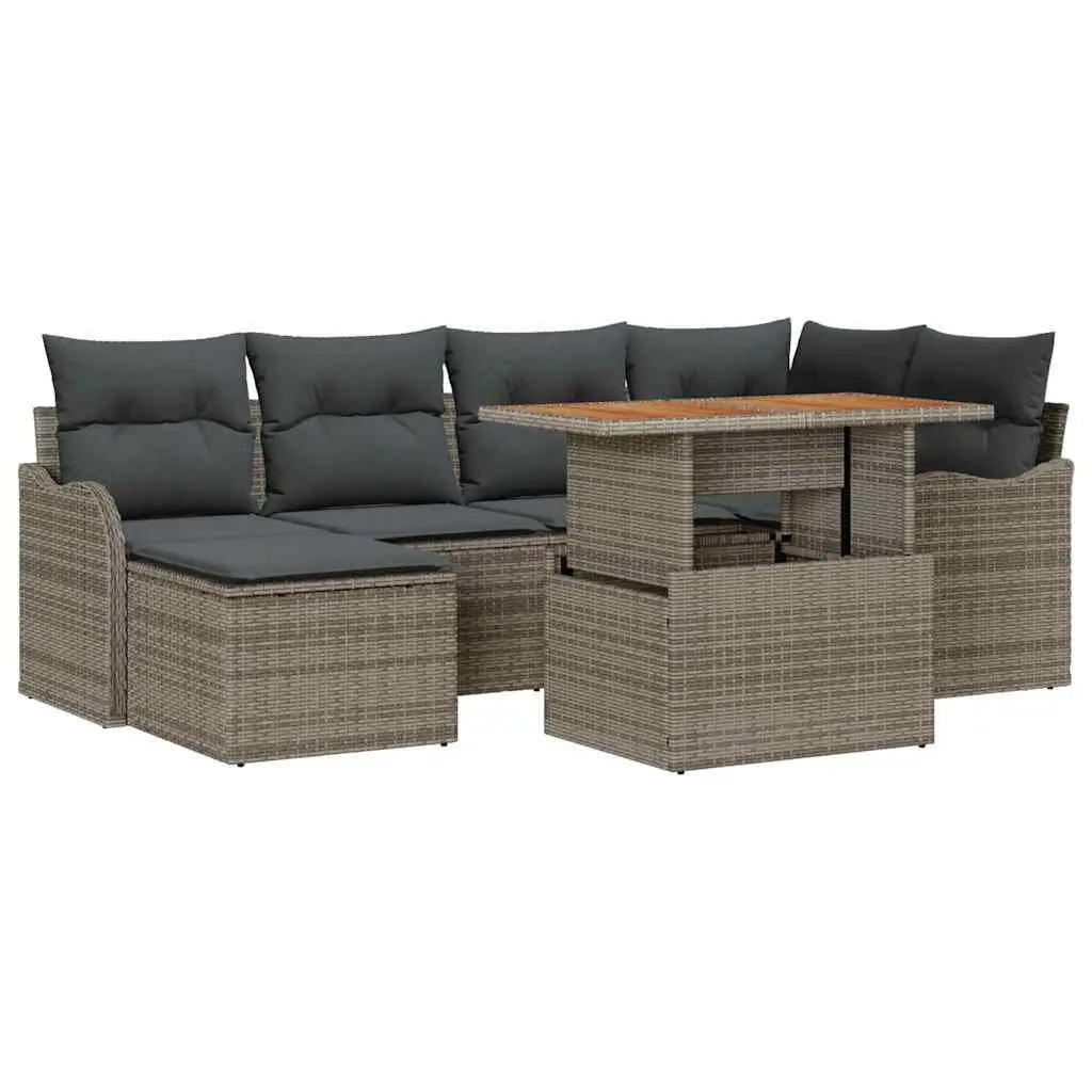 7-Piece Grey Garden Sofa Set with Durable Poly Rattan