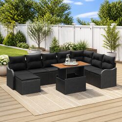 9-Piece Modular Outdoor Garden Sofa Set in Black