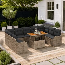 Premium Grey 10-Piece Poly Rattan Sofa Set with Storage