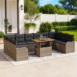 Garden Sofa Set Outdoor Seating 11 Pieces Grey Woven Rattan with Storage