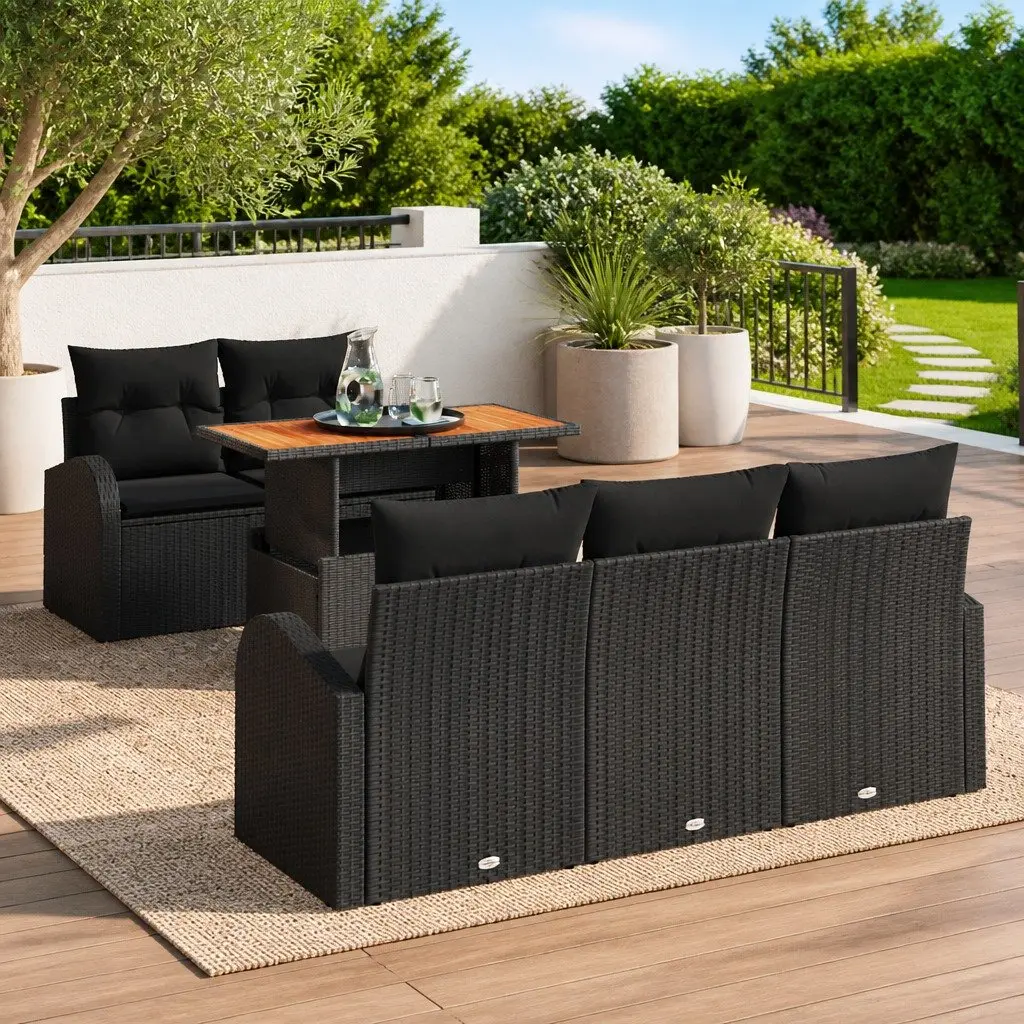 Outdoor Garden Sofa Set 6 Pieces Black Rattan