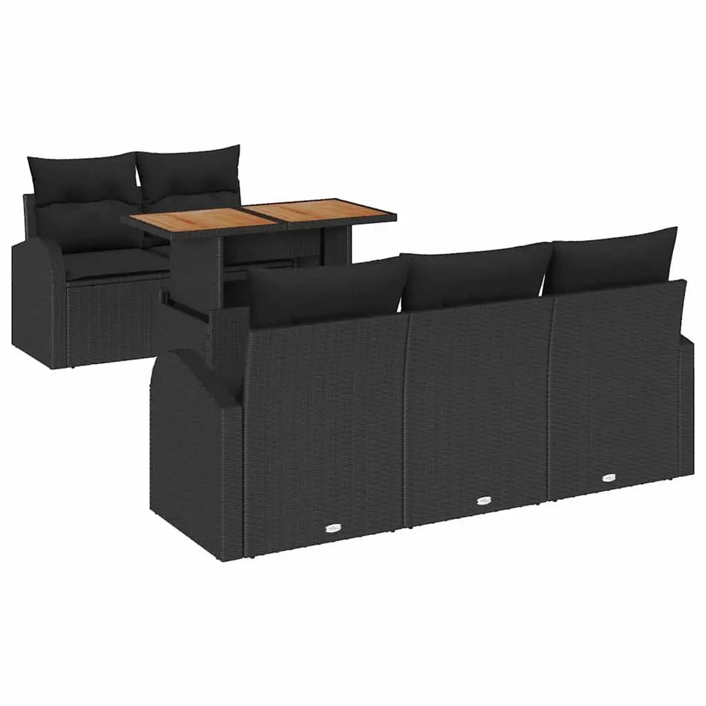 Outdoor Garden Sofa Set 6 Pieces Black Rattan