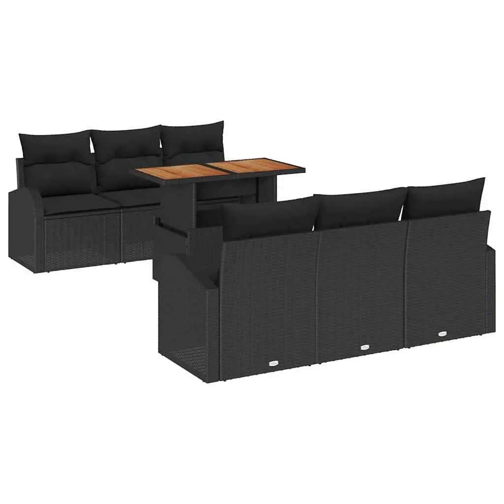 Outdoor Garden Sofa Set Acacia Wood Powder-coated Steel Black 7 Piece