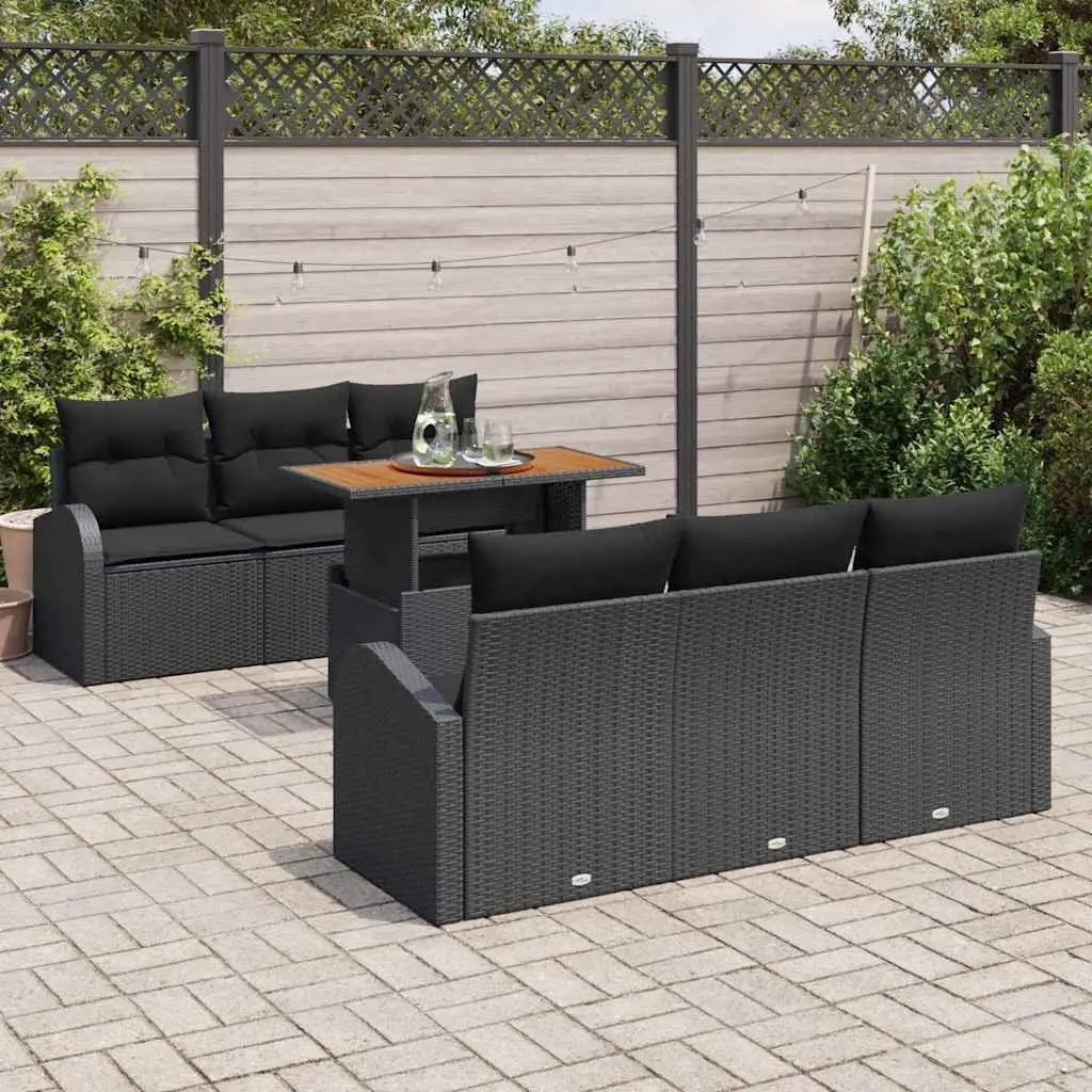 Outdoor Garden Sofa Set Acacia Wood Powder-coated Steel Black 7 Piece