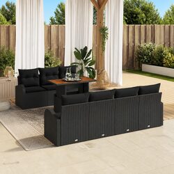 Stylish 8-Piece Black Outdoor Sofa Set with Cushions