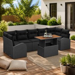 Durable 8-Piece Black Garden Sofa Set with Cushions