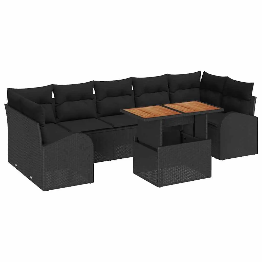 8-Piece Black Garden Sofa Set with Cushions