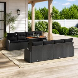 7-Piece Black Garden Sofa Set with Cushions for Outdoor Comfort