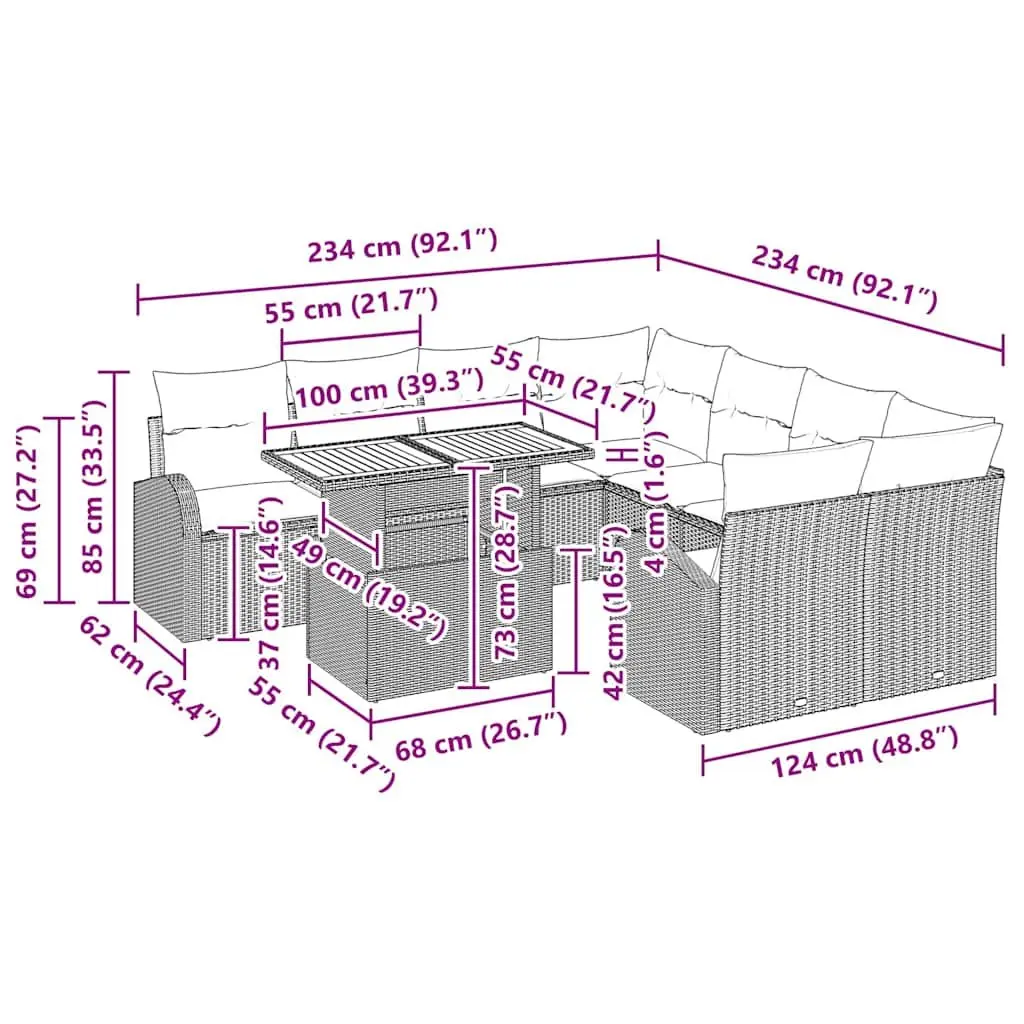 9-Piece Modular Outdoor Garden Sofa Set with Storage