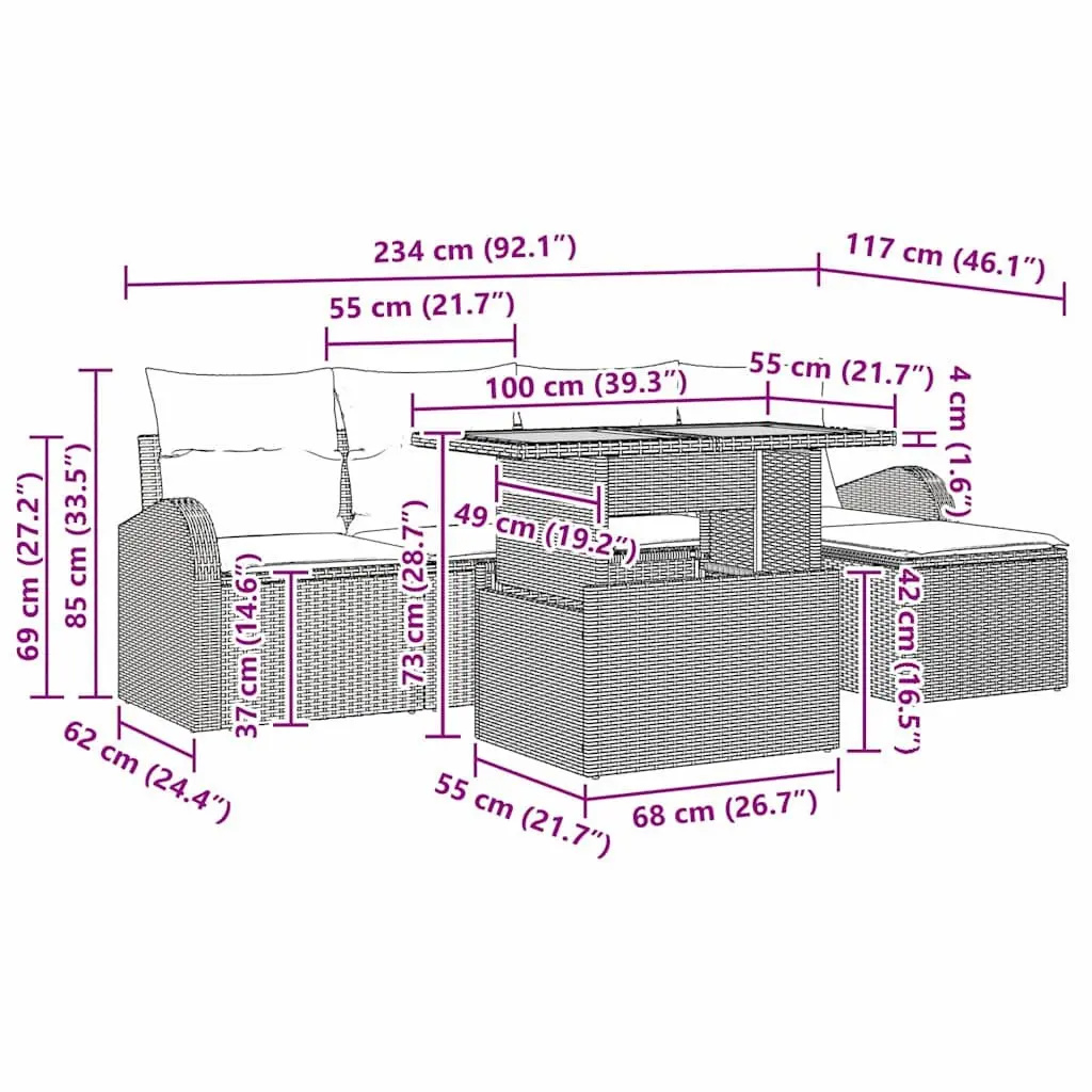 6-Piece Outdoor Sofa Set with Cushions