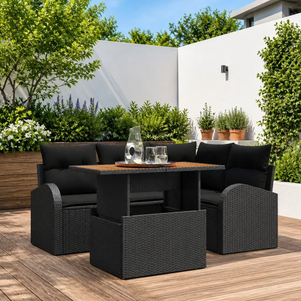 5-Piece Black Outdoor Garden Sofa Set