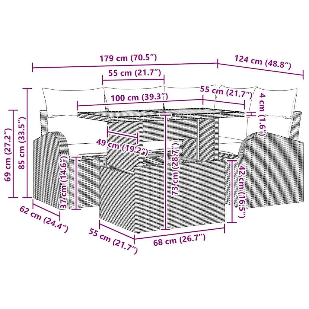 5-Piece Black Outdoor Garden Sofa Set